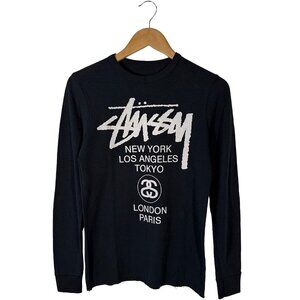 Stussy World Tribe Thermal Waffle Shirt Size small Black